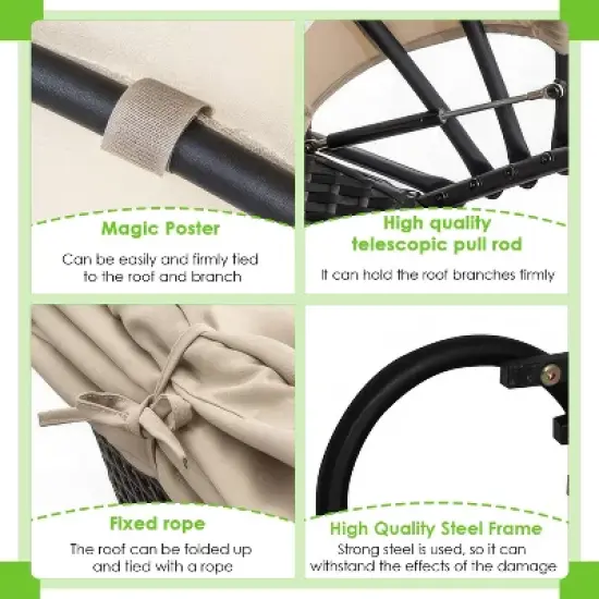 FDW Modern Outdoor Round Daybed with Retractable Canopy​, khaki image {3}