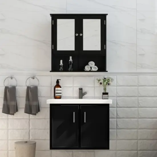Basicwise Mirror Wall Mounted Cabinet For the Bathroom and Vanity with Adjustable Shelves image {1}
