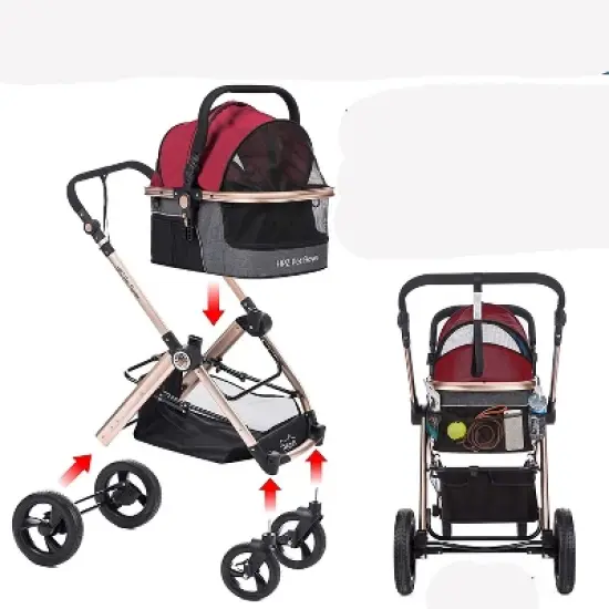 HPZ Pet Rover Prime 3-in-1 Stroller - Luxury Dog/Cat/Pet Stroller (Travel Carrier + Car Seat +Stroller) with Detach Carrier/Pump-Free Rubber Tires image {5}