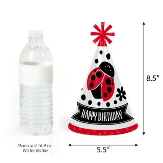 Big Dot of Happiness Happy Little Ladybug - Cone Happy Birthday Party Hats for Kids and Adults - Set of 8 (Standard Size) image {2}