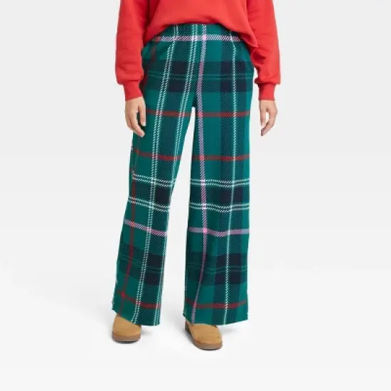 Women's Wide Leg Plaid Graphic Pants - Green image {4}