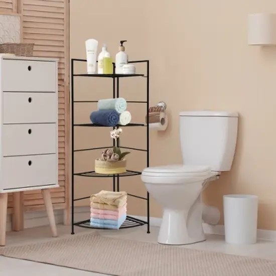Costway 4 Tier Folding Metal Shelf Plant Stand Storage Open Shelf Corner Display Rack image {3}