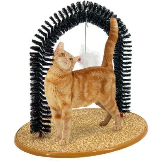 5 Star Super Deals Perfect Cat Self Grooming Arch Post with Mouse Toy, Bristles, Scratch Pad and Catnip - For Brushing, and Massage & Stress Relief. image {9}