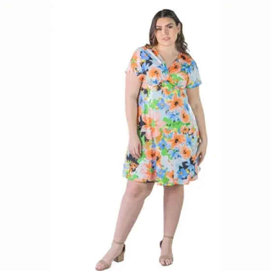Plus Size Floral Empire Waistline Knee Length Dress image {4}