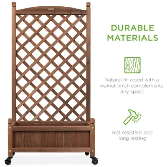 Best Choice Products 48in Mobile Wood Planter Box & Diamond Lattice Trellis, w/ Drainage Holes, Optional Wheels - Walnut image {4}