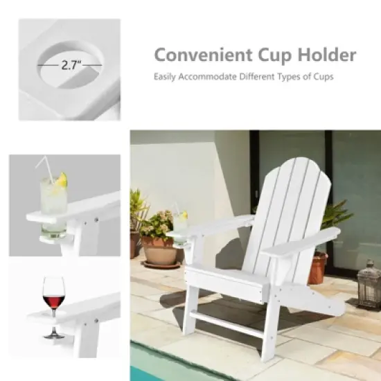Tangkula Patio 3PCS Adirondack Chair Side Table Set Outdoor Chair Set with End Table Weather Resistant Cup Holder for Backyard Garden White image {3}
