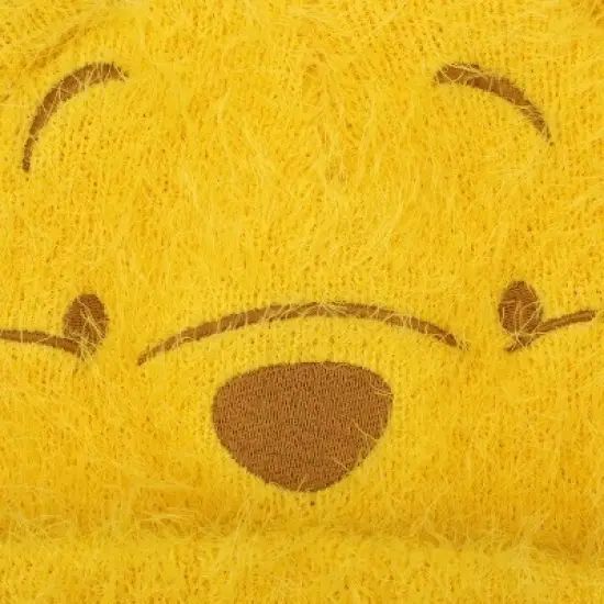 Winnie The Pooh Character Face Yellow Fuzzy Yarn Cuff Beanie With 3D Ears image {1}