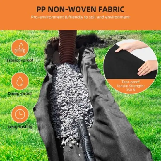 6oz Geotextile Fabric 6ft x 100ft - Heavy Duty PP Non-Woven Landscape Weed Barrier with 350N Tensile Strength & 440N Load Capacity for French Drains image {4}