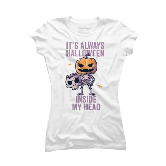 Junior's Design By Humans It's Always Halloween Inside My Head Funny Cute Spooky By EduEly T-Shirt image {4}
