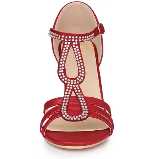 Allegra K Women's Rhinestone Ankle Strap Open Toe Stiletto Heels Sandals image {1}