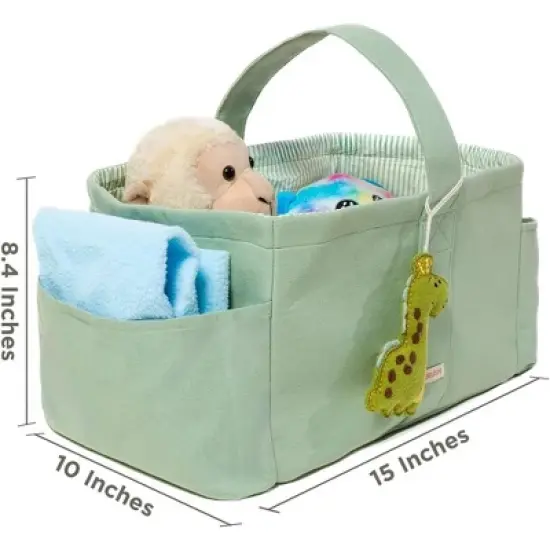 Folkulture Baby Diaper Caddy, Cotton Diaper Bag for Kids, Stylish Comfort Spacious Travel Essential Cart, Car Organizer for Diapers (Sage Green - 15") image {1}