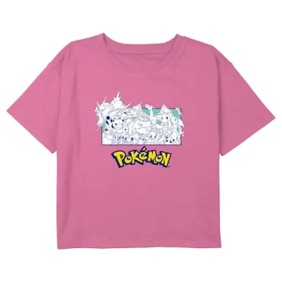 Girl's Pokemon Black and White Character Collage Crop Top T-Shirt image {3}