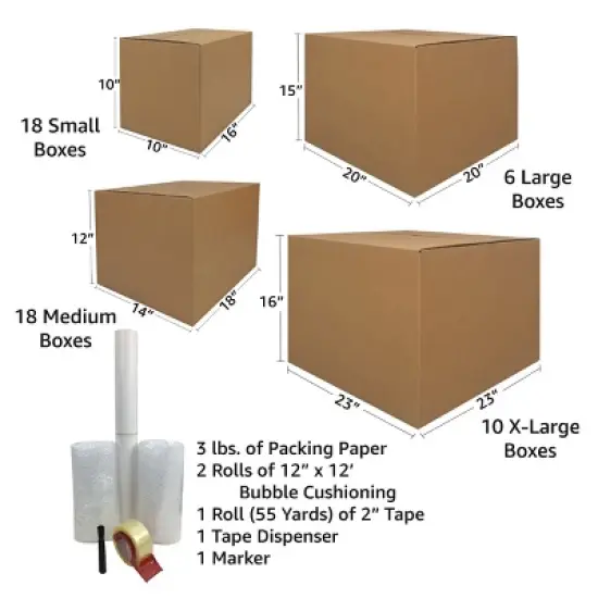 UBMOVE Basic Moving Box Kit for 5 Bedrooms 58 Boxes & Packing Materials image {9}