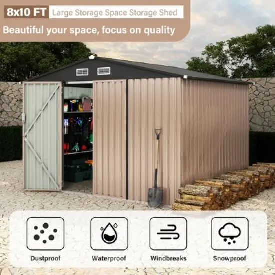 Garvee 8 x 10 FT Outdoor Metal Storage Sheds, Metal Tool Shed With Lockable Door & Air Vents for Backyard Garden Patio Lawn image {6}