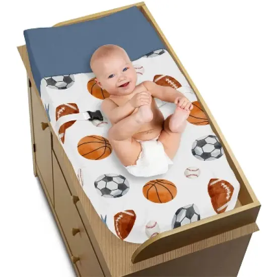 Sweet Jojo Designs Boy Changing Pad Cover Watercolor Sports Theme Multicolor image {1}