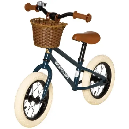 Qaba Kids Balance Bike Toddler No Pedal Bicycle for 3-6 Year Old with Adjustable Handlebar, Basket, Bell and Rubber Tires image {3}