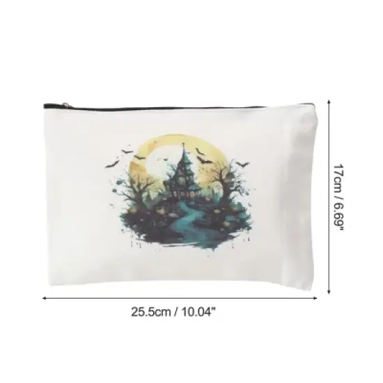 Unique Bargains Durable Halloween Castle Pattern Makeup Bag White 1 Pc image {1}
