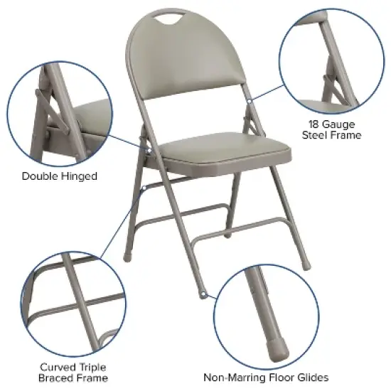 Flash Furniture 4 Pack HERCULES Series Extra Large Ultra-Premium Triple Braced Metal Folding Chair with Easy-Carry Handle image {12}