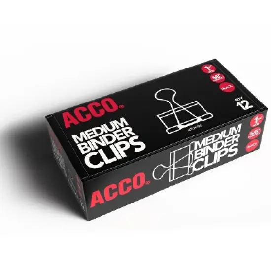 ACCO Medium Binder Clips Steel Wire 5/8" Cap 1 1/4"w Black/Silver Dozen 72050 image {2}