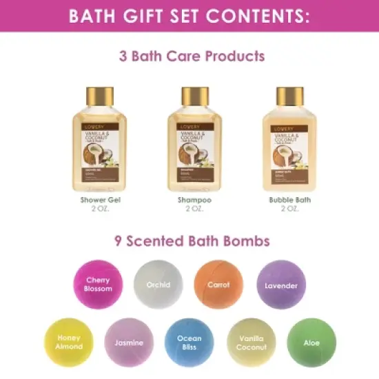 Lovery Bath Boms Gift Set for Women - 9 oversized scented bath bombs plus mini shower gel, bubble bath, and shampoo image {1}