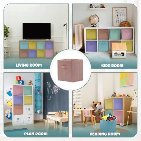 4E's Novelty 6 Packs 11 Inch Pastel Color Storage Foldable Cube Bins, Colorful Storage Baskets image {4}