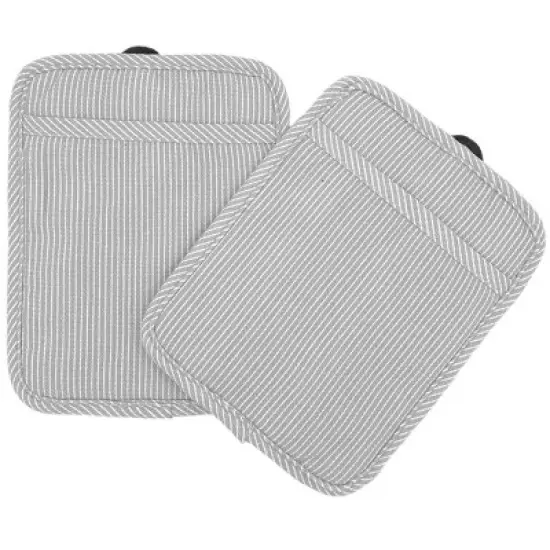 Home Mart Goods Light Grey Heat Resistant Thick Soft Quilted Lining Kitchen Oven Pot Holders With Neoprene and Cotton Non-slip - 2 Pack image {4}
