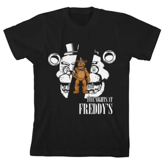 Five Nights At Freddy's Split Freddy Face Boy's Black T-shirt image {2}