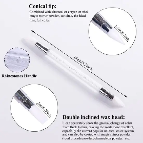 JDICTION 2 Pcs Nail Art Engraving Pen Double-headed Silicone Pen 3D Engraving Drawing Point Rhinestone UV Gel Nail Tool image {1}