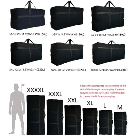 Extra Large Storage Duffle Bag with Zippers and Handles, Black Big Foldable Duffle Bag image {7}