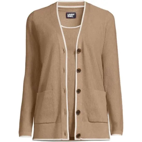 Lands' End Women's Fine Gauge Cotton Cardigan and Tank Sweater Set image {5}
