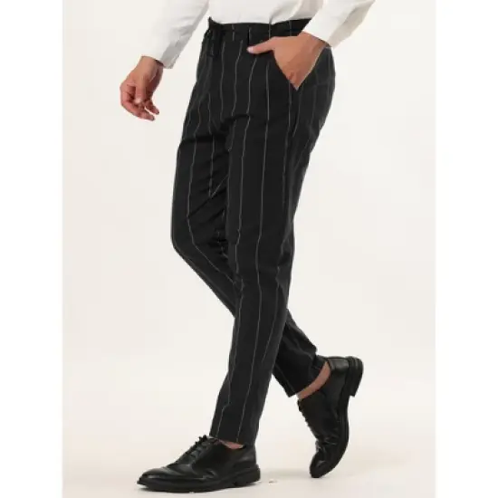 Lars Amadeus Men's Business Striped Pants Drawstring Waist Slim Fit Dress Trousers image {1}