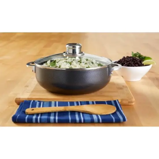 IMUSA Nonstick Hammered Caldero with Tempered Glass Lid - Charcoal image {3}