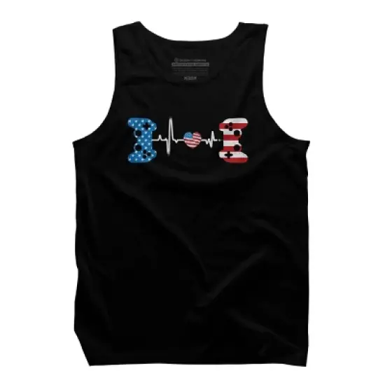 Men's Design By Humans July 4th Flag Heartbeat Video Gamer By Ujangkasep Tank Top image {2}