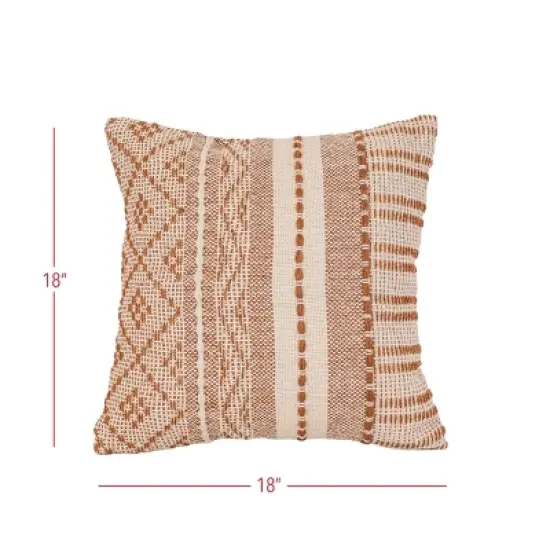18x18" Hand Woven Rust Geo Stripe Outdoor Pillow Polyester With Polyester Fill by Foreside Home & Garden image {5}