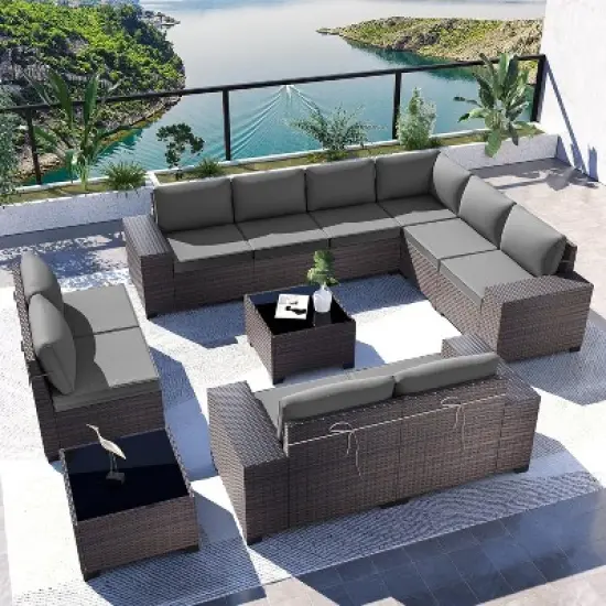 ALAULM 12PCS Outdoor Patio Furniture Set PE Wicker Rattan Sectional Sofa image {10}