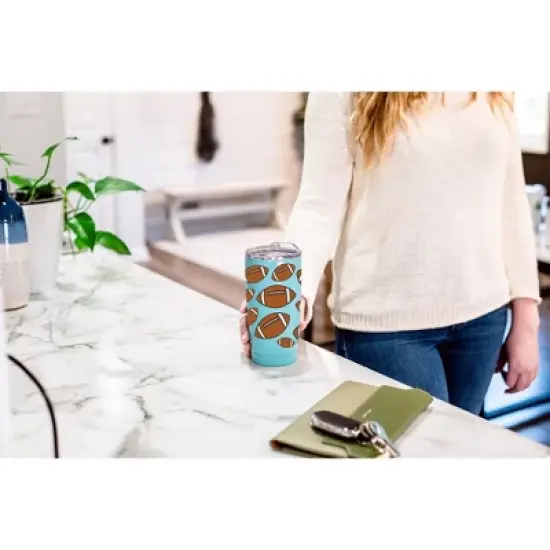 100 North 20 Ounce Stainless Steel On the Go Travel Tumbler With Push Top Lid, Football Teal image {3}