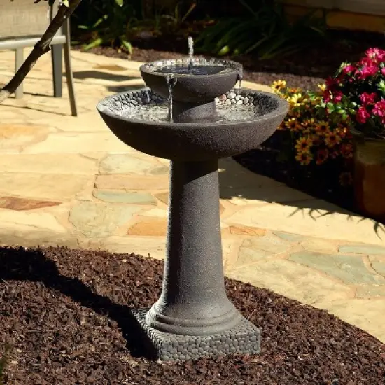 Riverstone Two-Tier Solar On Demand Fountain with Tuscan Stone Finish - Smart Solar image {1}