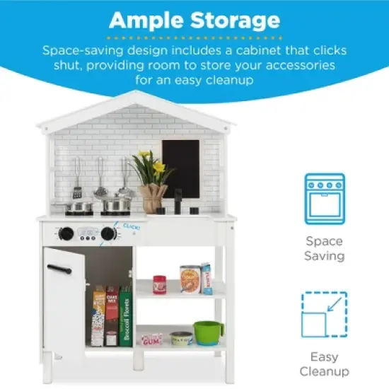 Best Choice Products Farmhouse Play Kitchen Toy for Kids w/ Chalkboard, Storage Shelves, 5 Accessories image {4}