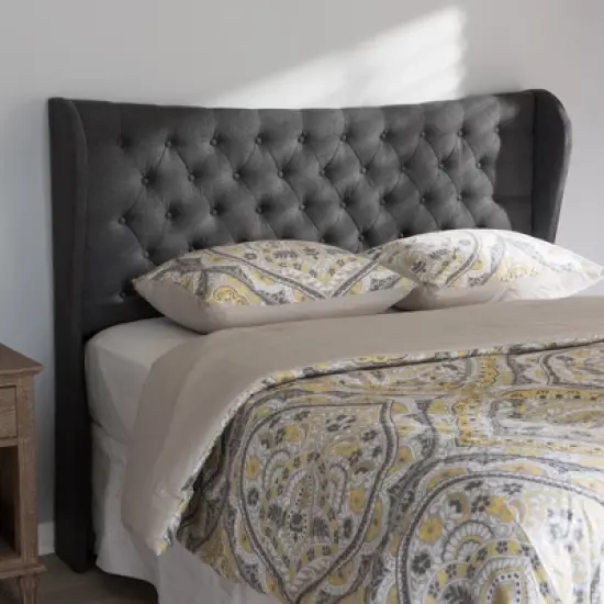 Cadence Modern and Contemporary Fabric Button - Tufted Winged Headboard - Baxton Studio image {3}