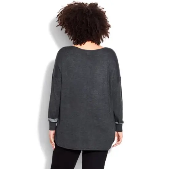 Women's Plus Size Abstract Star Sweater - charcoal | AVENUE image {1}