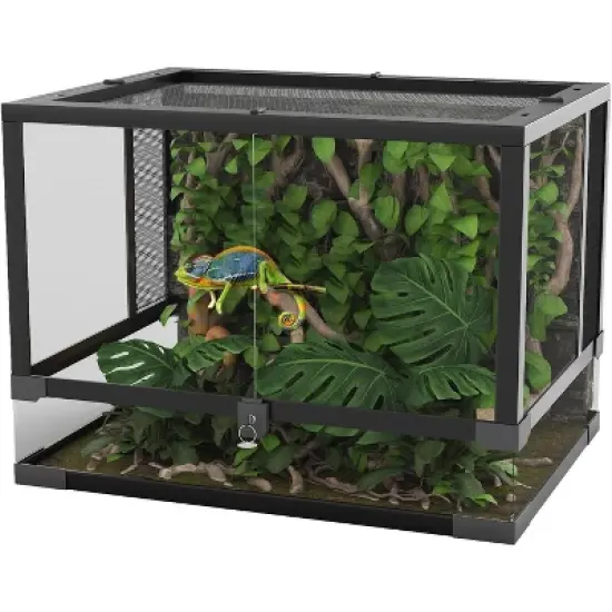 Reptile Glass Terrarium with Top & Side Screen Ventilation Reptile Terrarium, Double Hinge Door & Anti Escape Reptile Tank image {7}