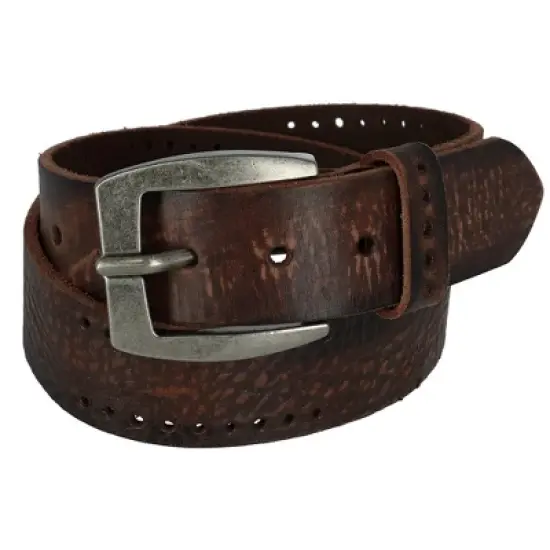 CTM Men's Distressed Leather Bridle Belt with Perforations image {3}