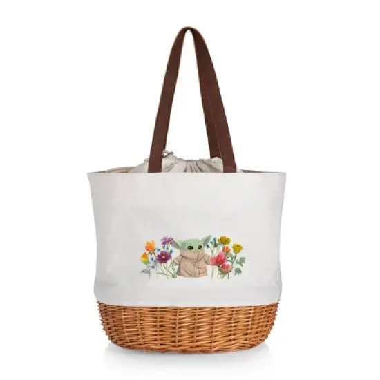 Picnic Time Mandalorian The Child with Flowers Coronado Canvas and Willow Basket Tote with Beige Canvas: Wicker Picnic Set image {4}