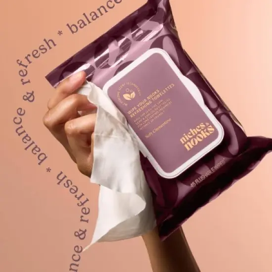 Niches & Nooks Intimate pH Balanced Refreshing Flushable Feminine Wipes - Soft Clementine - 45ct image {2}