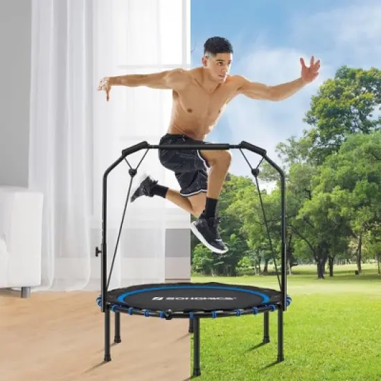 40-Inch Foldable Mini Trampoline with Adjustable Handrail, 264.6 lb Capacity, Home Fitness Rebounder image {2}