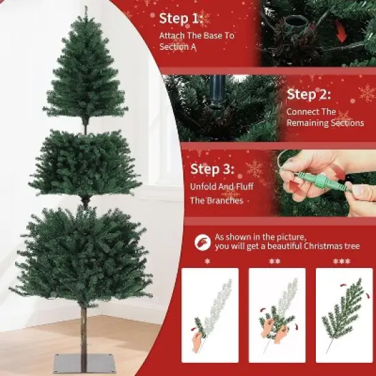 6/7.5FT Pre-Lit Pencil Christmas Tree, Slim Artificial Alpine Tree with LED Lights, Metal Stand, Skinny Holiday Decor for Room, Apartment, Office image {5}