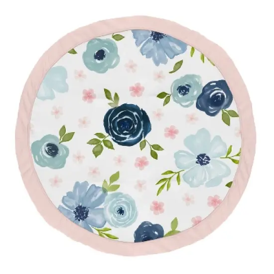 Sweet Jojo Designs Girl Baby Tummy Time Playmat Watercolor Floral Blue Pink and White image {4}