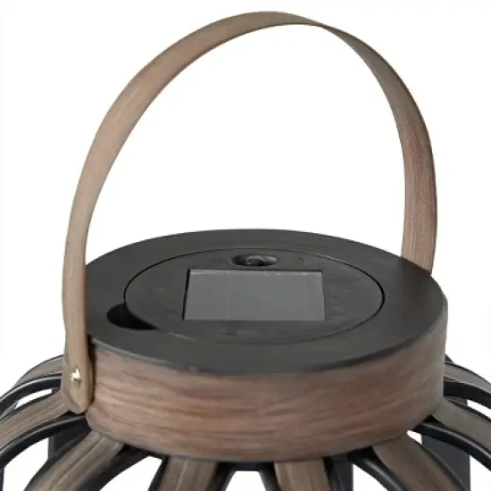 Alpine Corporation 12" Solar Brown Cylindrical Plastic LED Indoor Outdoor Decorative Lantern Off-White image {2}