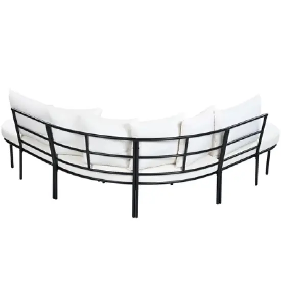 Outdoor Patio Iron Curved Sectional Sofa Set with Coffee Table and Cushions image {8}