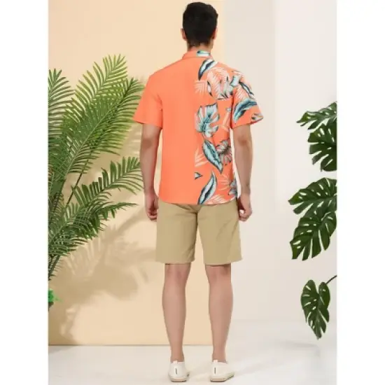 Lars Amadeus Men's Summer Patchwork Hawaiian Shirt Button Down Pocket Leaf Printed Shirts image {4}
